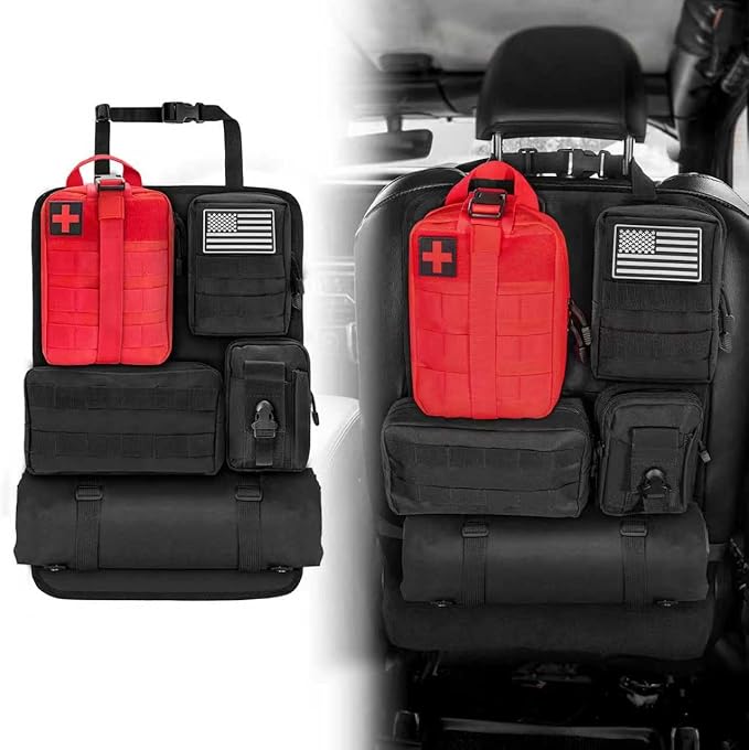 Back Seat Car Organizer, Tactical Seat Back Organizer with 5 Detachable MOLLE Pouches, Tactical Car Accessories Truck MOLLE Panel Fits Vehicle