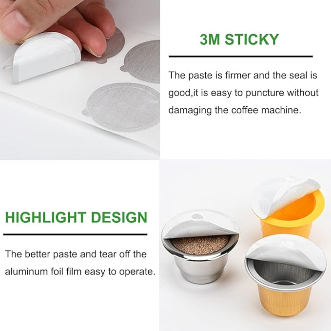 200Pcs Aluminum Foil Lids Seals for Reusable Nespresso Pods,Refillable Espresso Capsules Stainless Steel Coffee Pods Stickers Covers Seals Compatible for Nespresso Original Line Machines (200 Lids)