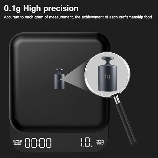 B-Qtech Mini Coffee Scale with Timer 3.5kg/0.1g High Precision Pour Over Espresso Scale Rechargeable Digital Portable Coffee Scale Black
