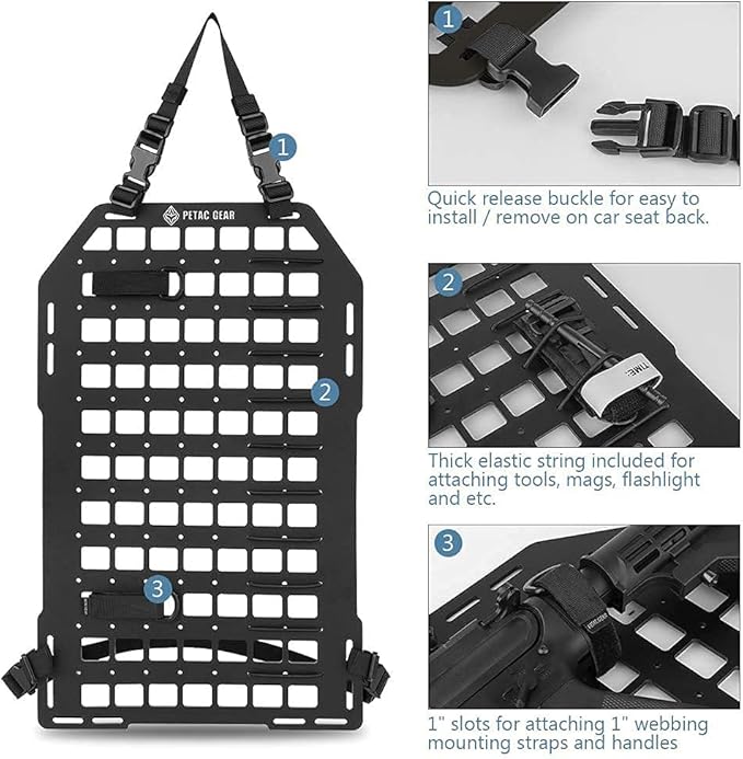 PETAC GEAR Tactical Car Seat Back Organizer | Rigid Molle Panels for Vehicles | Truck Mount Rack Panel for Tactical Gear Accessories. …