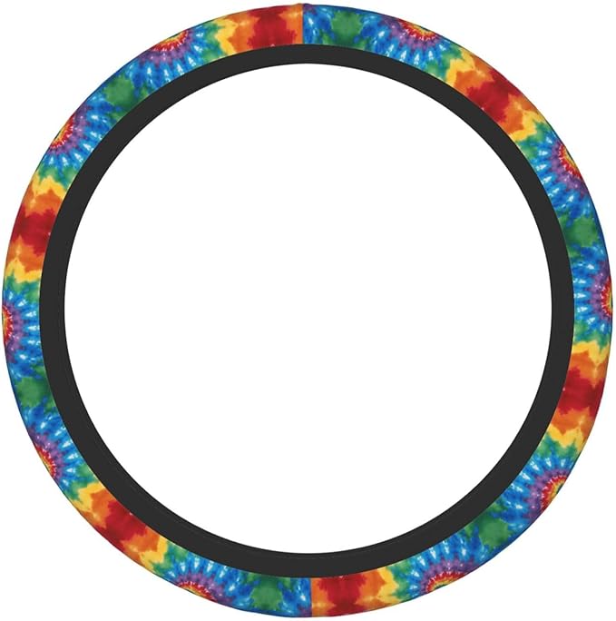 Colorful Tie Dye Car Steering Wheel Cover, 15 Inch Steering Wheel Cover Stylish Decor for Most Cars