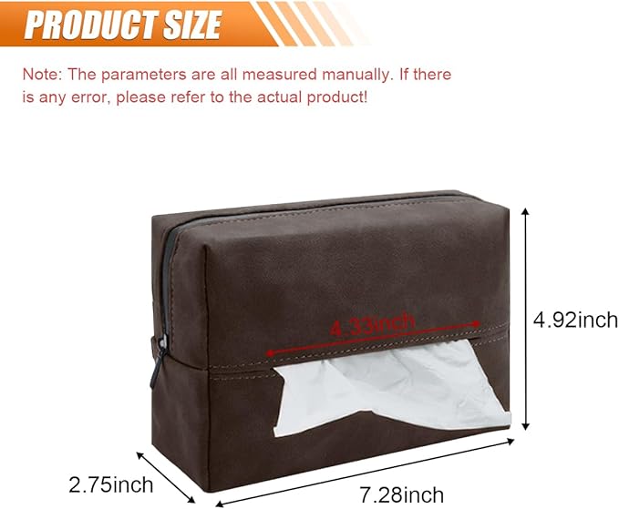 Car Tissue Holder, Rectangular Tissues Box Cover, Back Seat Tissue Dispenser for Tissues, Car Napkin Holder with Elastic Band, Fits for Storage & Organizer (Brown)