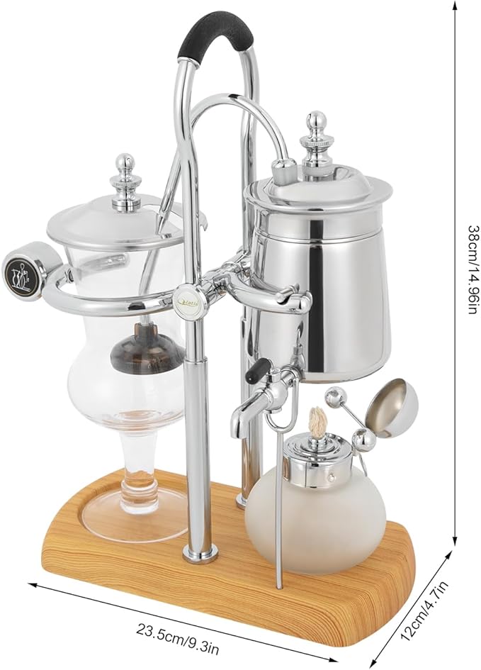 Belgian/Belgium Royal Family Balance Syphon Coffee Maker Siphon Coffee Brewer Unique Gravity Vintage Coffee Maker Elegant Retro Coffee Makers Vacuum Brewing System (400ml/13.53oz) Sliver