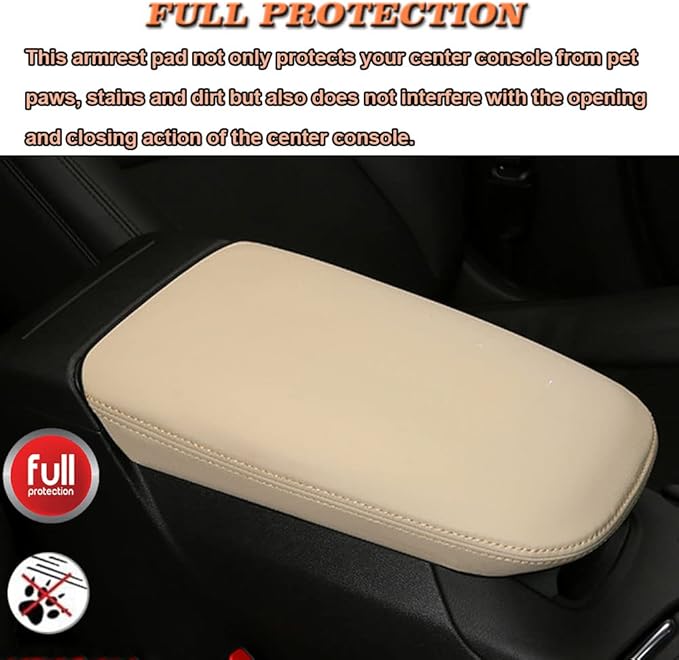 BOYOUS Car Armrest Cover Waterproof Center Console Pad Covers Scratch Resistance Leather Protector Interior Decoration Accessories Fit for Cadillac XT5 2016-2025 XT6 2020-2025（Beige Stitches）