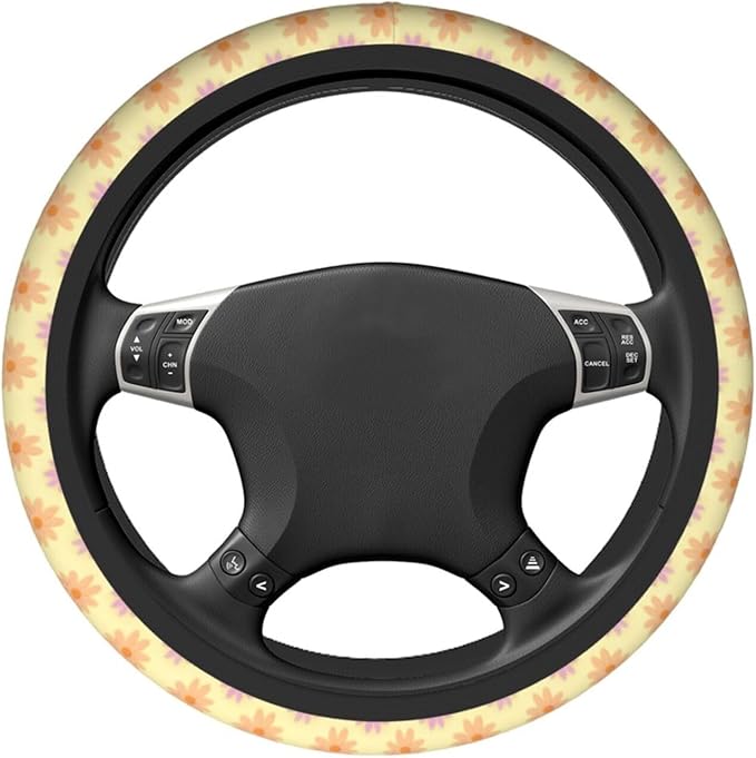 Flowers Cute Steering Wheel Cover Non-Slip Breathable Sweat-Absorbent Suitable for SUV Van Truck Car Universal Protection Accessories 15 Inch Suitable for Women Men