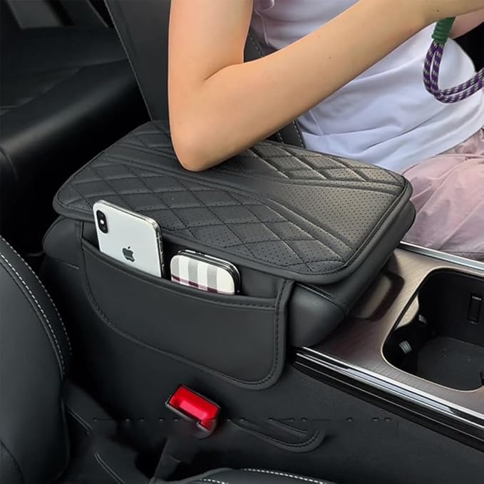 Car Center Console Cover for Lexus RX 350 2021-2023, Leather Memory Foam Auto Armrest Cover Cushion Pad with 2 Storage Bags Non-Slip Universal Interior Accessories,Red