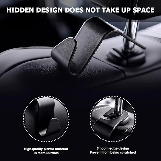 Car Seat Headrest Hook, 4PCS Multifunctional Auto Backseat Hangers, Universal Car Interior Accessories, Vehicle Storage Organizer for Purse, Coat, Umbrella, Grocery, Bag, Handbag (Coffee)