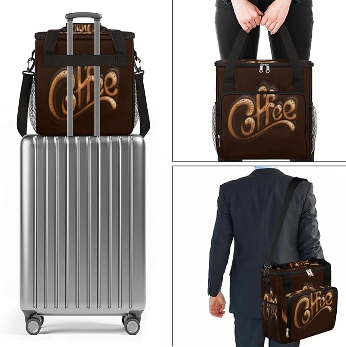 Brown Coffee Cafe Maker Carrying Bag Travel Case Compatible with Keurig K-Mini or K-Mini Plus Portable Single Serve Coffee Brewer Case with Pockets for K-cup Pods