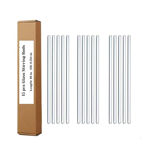15 Pack Glass Stirring Rods: Diameter 0.314 inch Length 10 inch Glass Stir Sticks, Borosilicate Glass Stirring Rod for Mixing Lab