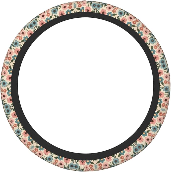 Neoprene Steering Wheel Cover Flowers Asthetic Pattern Car Steering Wheel Cover Universal Fit for Most Cars