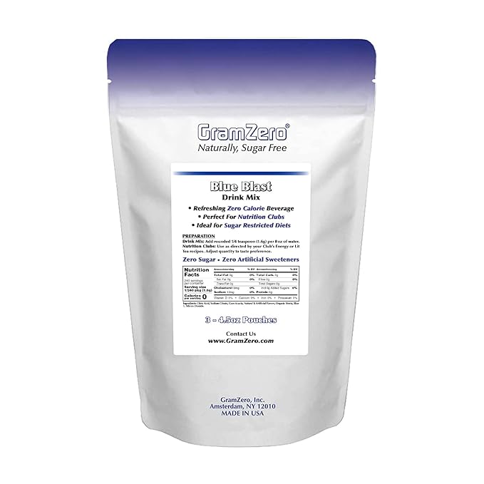GramZero Blue Blast Zero Calorie Sugar Free Drink Mix, Great For Nutrition Club Loaded Teas, Stevia Sweetened