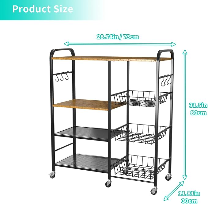 HapiRm Rolling Kitchen Microwave Cart - 4 Tier Microwave Table Stand with Pull-Out Baskets, Coffee Bar Baker's Rack with Wheels Rolling Storage Cart Organizer Shelf for Living Room Office, Balcony