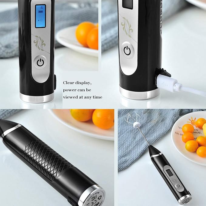 Milk Frother Handheld USB Rechargeable LCD Electric Milk Frother Adjustable 3 Speeds Hand Milk Foam Maker Mini Blender Drink Mixer for Bulletproof Coffee, Hot Chocolate, Matcha, Frappe, Egg Whisks