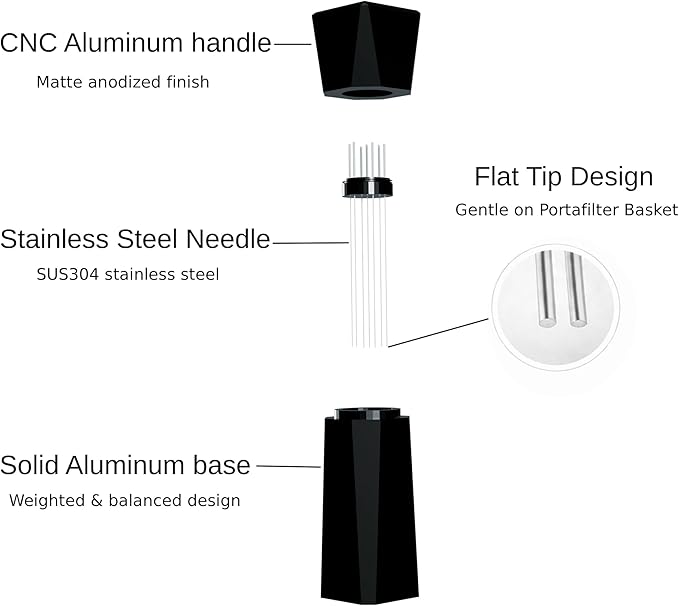 WDT Espresso Distribution Tool, Espresso Wdt Tool for Barista,Aluminum Coffee Stirrer with Stand, 7x 0.35mm Replaceable Needles, Fits 51mm&53mm&54mm&58mm Portafilter (black)