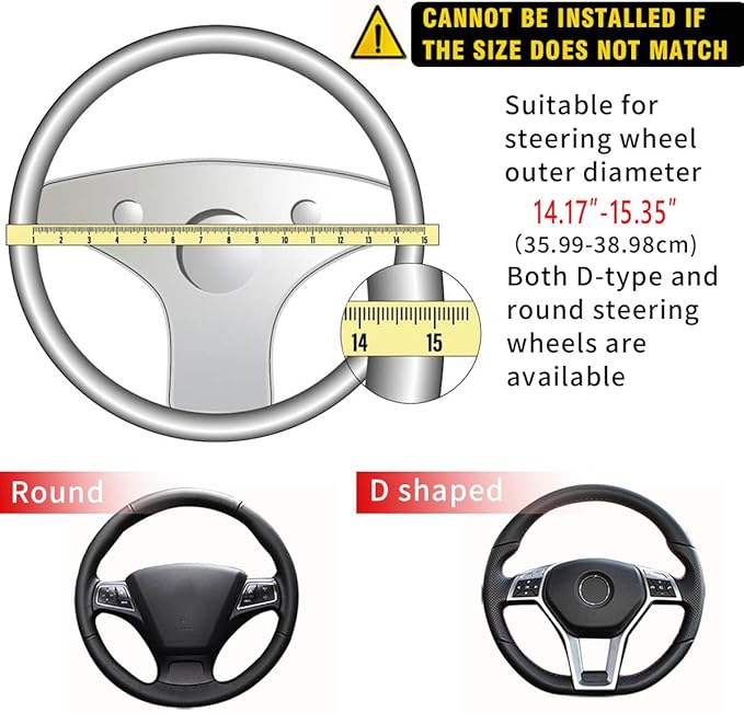 15 inch Car Steering Wheel Cover, Carbon Fiber Microfiber PU Leather Elastic Steering Wheel Protector for Men Women, Anti-Slip Breathable Car Interior Accessories (Black)