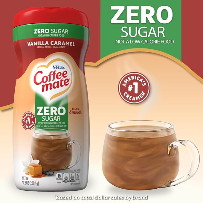 Coffee-mate Vanilla Caramel, Zero Sugar Powdered Coffee Creamer, 10.2 Ounce (Pack of 6)