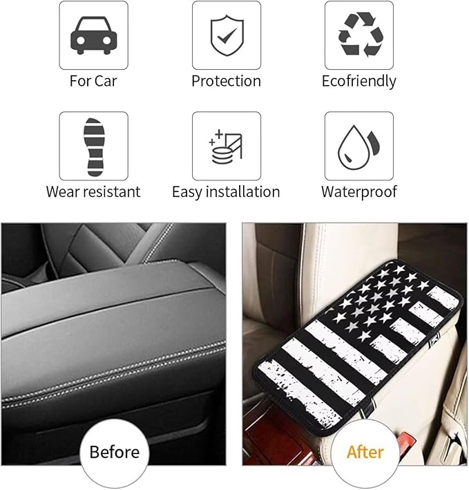 Black American Flag Car Armrest Cushion USA Flags Foam Car Arm Rest Cover Pad Patriot Star Stripe Cars Center Console Armrest Lid Covers