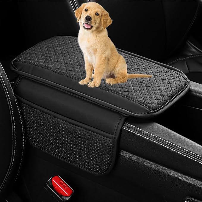 Cxtiy Upgraded Car Center Console Cover,Microfiber Leather Car Armrest Cover Cushion with 2 Storage Bags,Universal Car Armrest Storage Box Car Interior Accessories for Most Vehicles (Black)