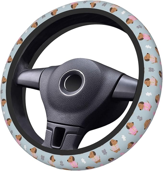 Cute -Dachshunds?Print Neoprene Steering Wheel Covers Women Men Car Accessories, Universal 15 Inch Fit Auto, Suvs, Truck