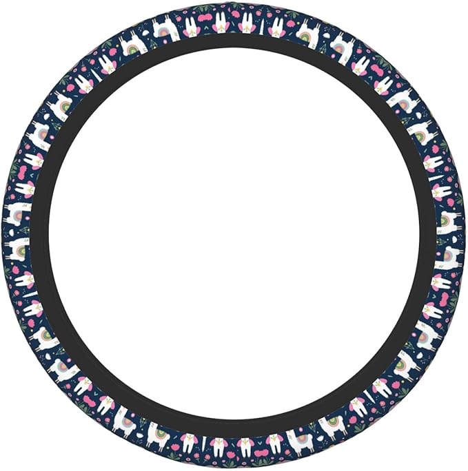 Alpaca-Llama Flower Universal Fit Steering Wheel Cover for Car, Truck, and SUV, Durable Steering Wheel Protection