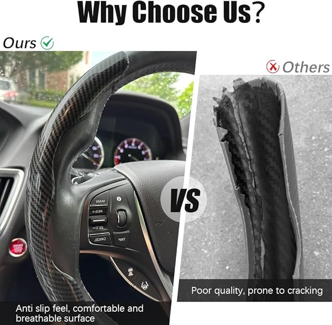 JDDRY Car Steering Wheel Protector,Bright Carbon Fiber Steering Wheel Cover,Non-Slip Steering Wheel Cover Protector,Universal Car Accessories(Black,3PC)