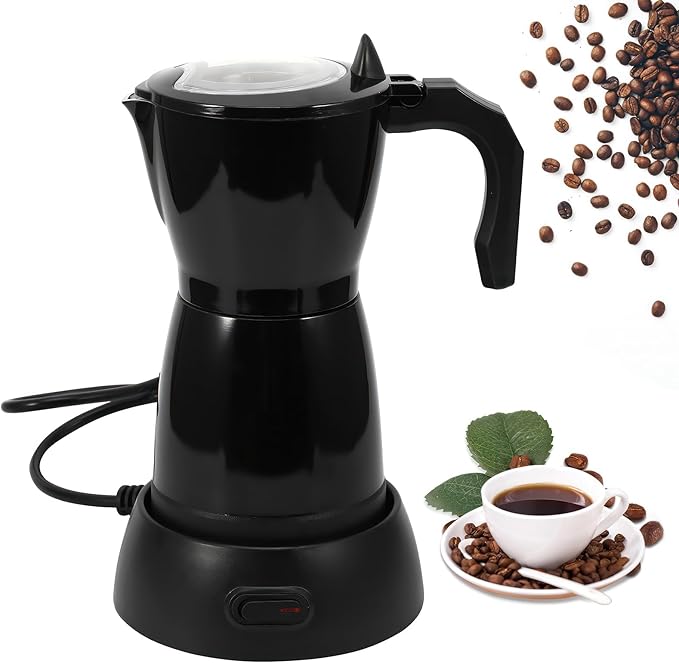 AOZBZ Coffee Pot Electric Espresso Coffe Maker, 300ml 6 Cups Aluminum Moka Pot with Overheat Protection and Detachable Base, Portable Italian Moka Maker, 450W, Black