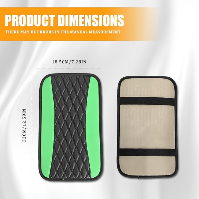 Car Center Console Cover, Leather Waterproof Armrest Seat Box Cushion Pad, Universal Decor Protector Mat, Comfortable Car Decor Accessories Fit for Most Cars, Vehicles, SUVs (Green)