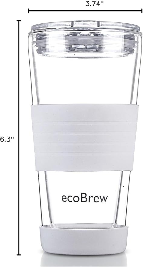 16oz Double Wall All Glass Tumbler with Lid, Dishwasher Safe & Microwavable Glass Travel Mug, Clear Coffee Tumbler To Go, Reusable Ceramic Cup for Hot & Cold Drinks