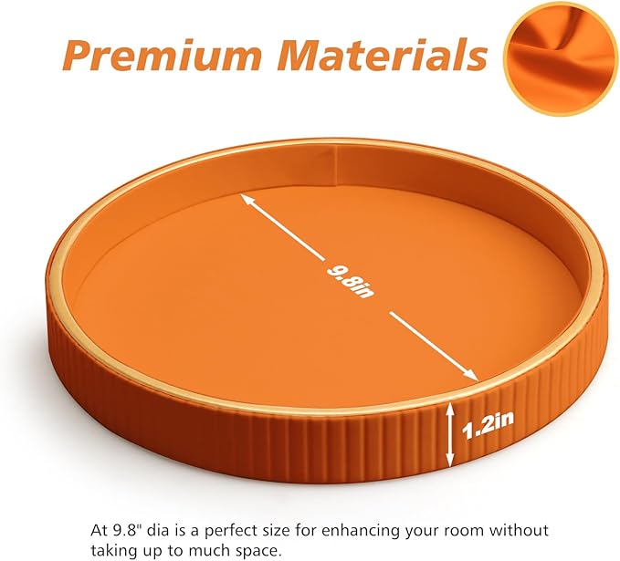 SANZIE Leather Tray Desktop Storage Organizer Premium Serving Trays Decorative Tray Valet Trays for Sundries Cosmetics Phone Wallet Cutlery (Orange Disc)