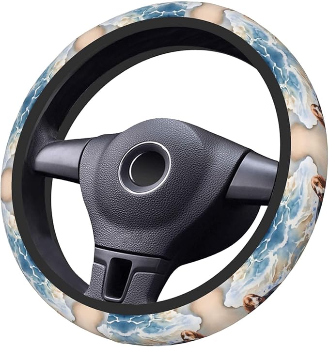 Art Basset Hound Car Steering Wheel Cover, 15 Inch Steering Wheel Cover Stylish Decor for Most Cars