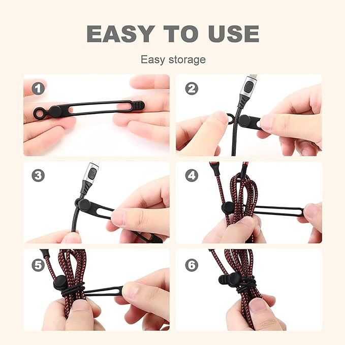 Silicone Cable Ties, Data Cable Organizer Reusable Cable Management Organizer, Multipurpose Elastic Cord Organizer for Bundling and Fastening Cable Cords Wires for Travel/Office/Home (White, 10Pack)