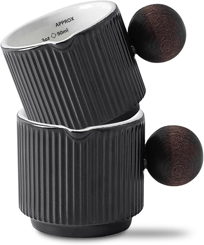 KEMORELA Demitasse Cups, Espresso Cups Set of 2, 3oz Double Spouts, Ceramic Espresso Cups, 90ml with Ounce & Milliliter Markings, Durable Heat-Resistant, Espresso Accessories for Coffee Lovers