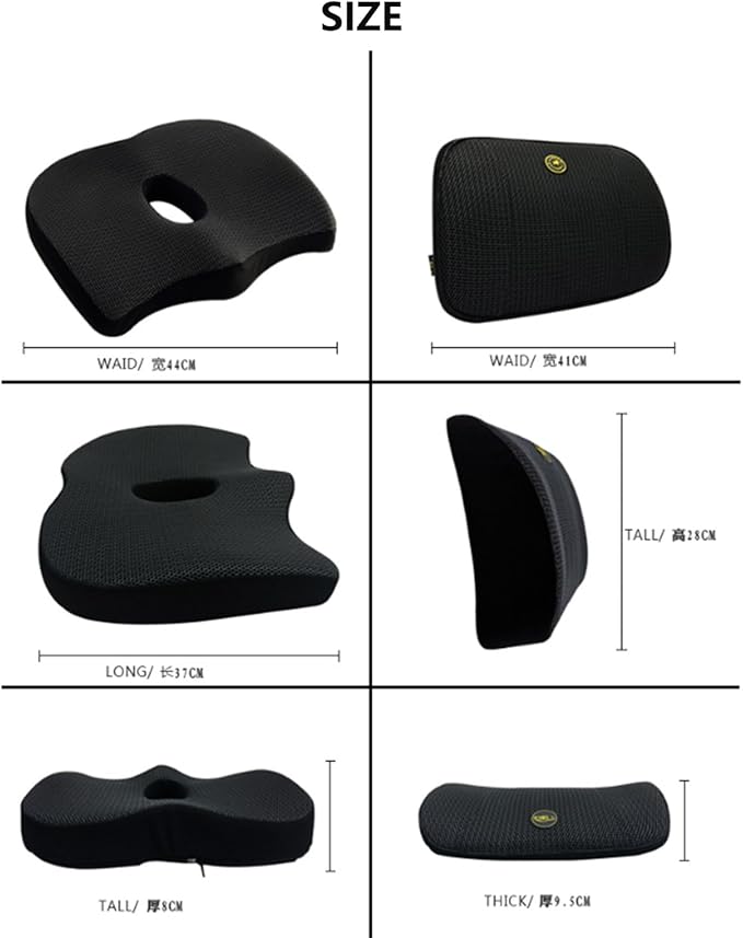 Heightening Wedge Car Seat Cushion Pad for Driving with Comfort Memory Foam, Curved Design Closely Adheres to The Lumbar Spine and Buttocks, Relieving Fatigue Broader Vision (Cushion Set,Black)