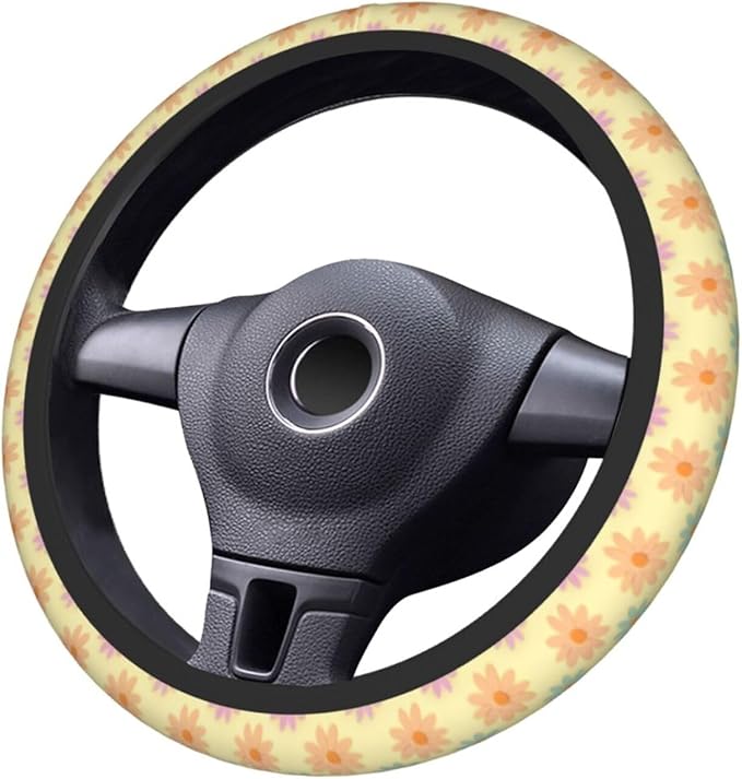 Flowers Cute Steering Wheel Cover Non-Slip Breathable Sweat-Absorbent Suitable for SUV Van Truck Car Universal Protection Accessories 15 Inch Suitable for Women Men