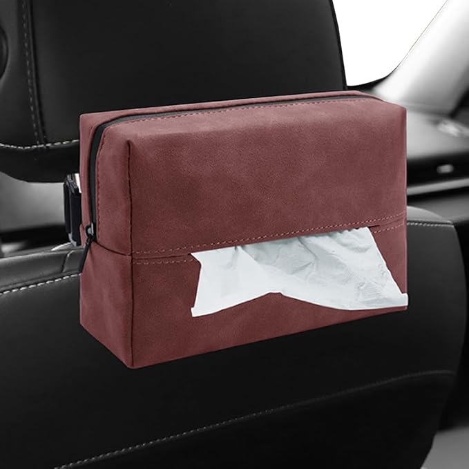 Car Tissue Holder, Rectangular Tissues Box Cover, Back Seat Tissue Dispenser for Tissues, Car Napkin Holder with Elastic Band, Fits for Storage & Organizer (Red)