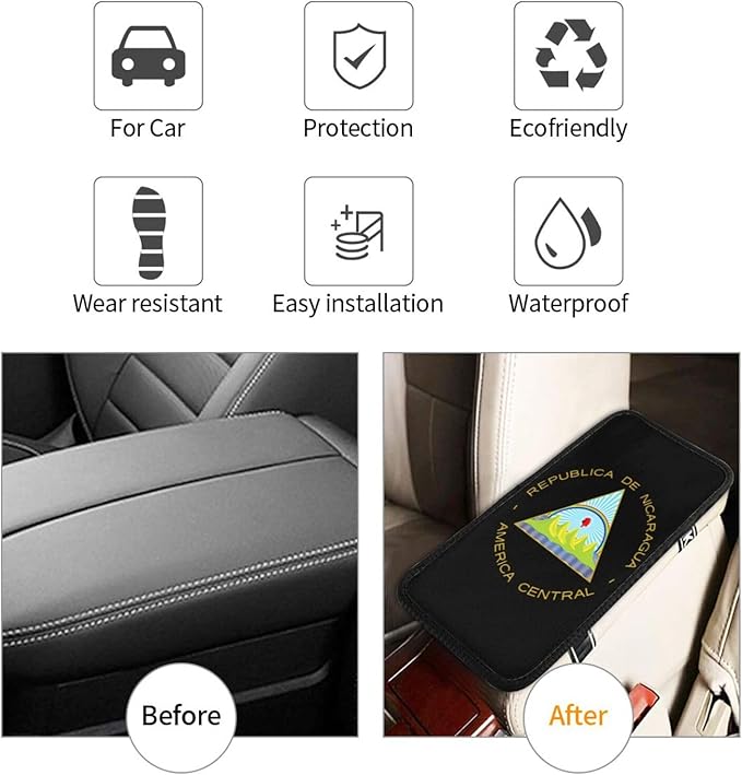 Coat of Arms of Nicaragua Car Center Console Cover, Universal Waterproof Armrest Pad, Soft Comfort Cushion & Scratch-Resistant Protector for Cars, SUVs and Trucks