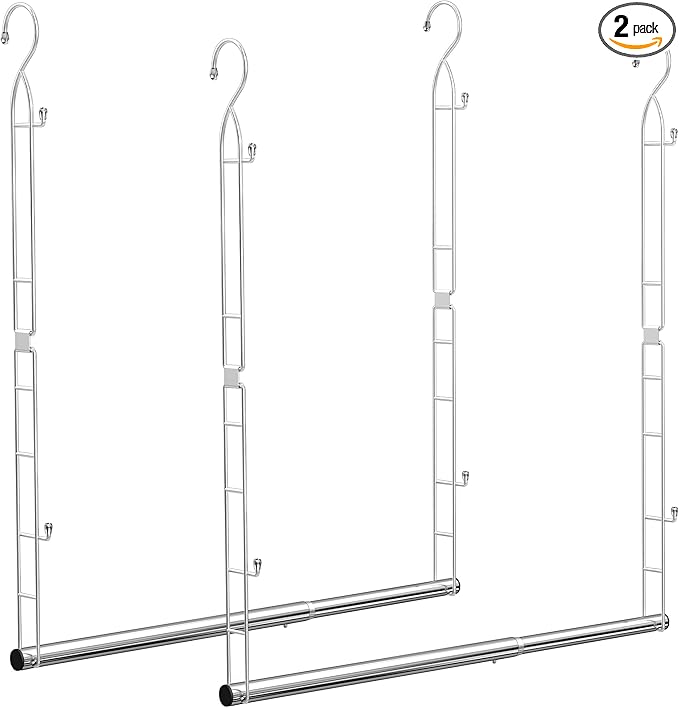 Supforce Hanging Closet Rod Stainless Steel, 2 Pack Adjustable Height & Width Closet Rod Extender, Space-Saving Closet Hanging Storage Organizer，Load up to 88LB