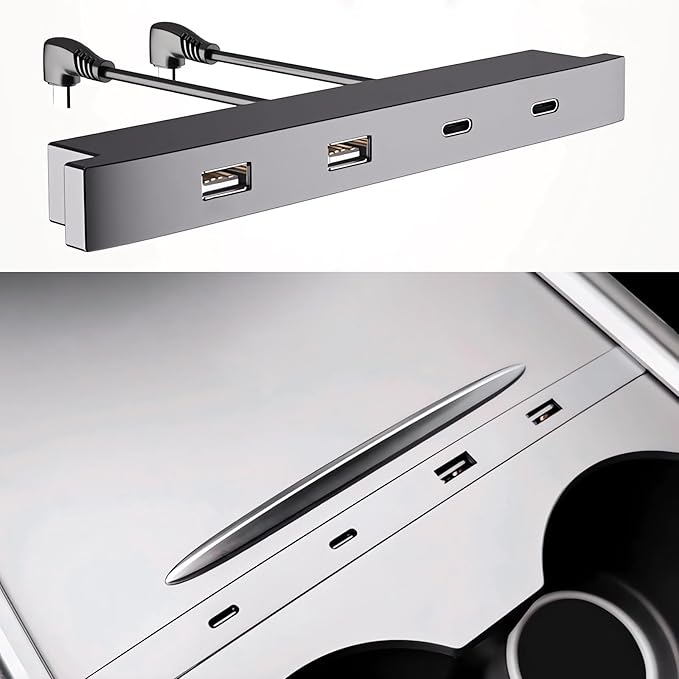 USB Hub Charger for The Center Console of Tesla Model Y (2021-2024) and Tesla Model 3 (2021-2023) Support USB-C Multi Port Phone Fast Charging, Suitable for Model Y/3 Center Console OEM Accessories