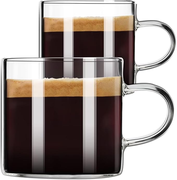 PARACITY Espresso Cups Set of 2, Espresso Shot Glass 4.3 OZ, Glass Expresso Shots Cup Small Coffee Cup with Handle, Espresso Accessories
