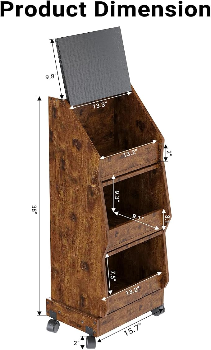 Potato and Onion Bin with Lid Movable Bread Box, Potato and Onion Storage with Wheels Black Movable, Vegetable Cabinet with 3 Tier Storage, Grocery Section Bread