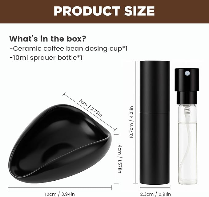 Ceramic Coffee Bean Dosing Cup + Sprayer Gift Set, Spoon Rest, Mini Coffee Spoon Holder for Tea Spoons Stirrers, Coffee Station Decor, Espresso Coffee Bar Accessories & Essentials