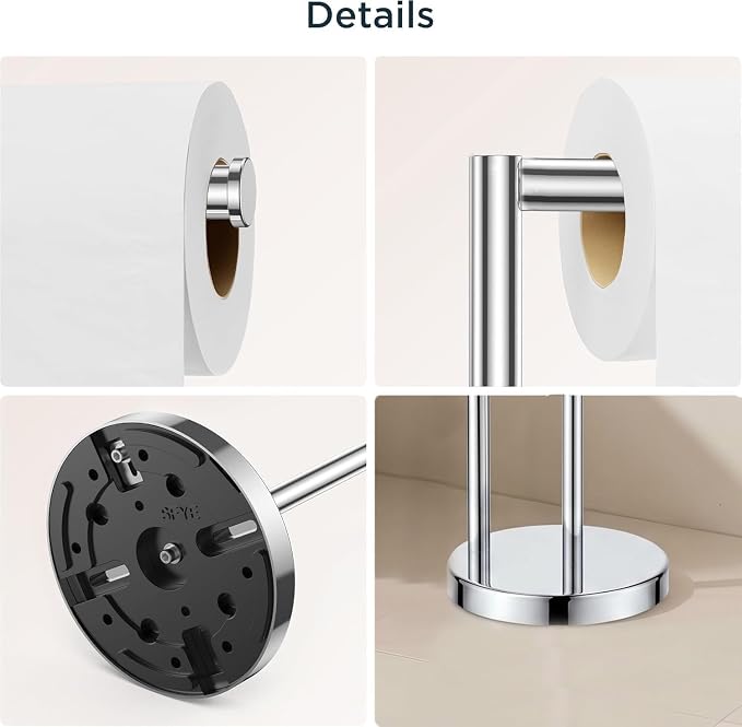 FORIOUS Toilet Paper Holder Stand, Modern Freestanding Tissue Roll Holder for Bathroom, Durable SUS 304 Stainless Steel and Weighted Base Toilet Paper Stand, Storage for 4 Rolls, Polished Chrome