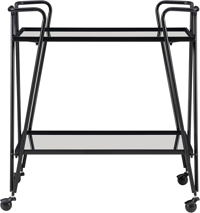 Gina Black Mid Century Bar Cart with Mirrored Shelves by Linon