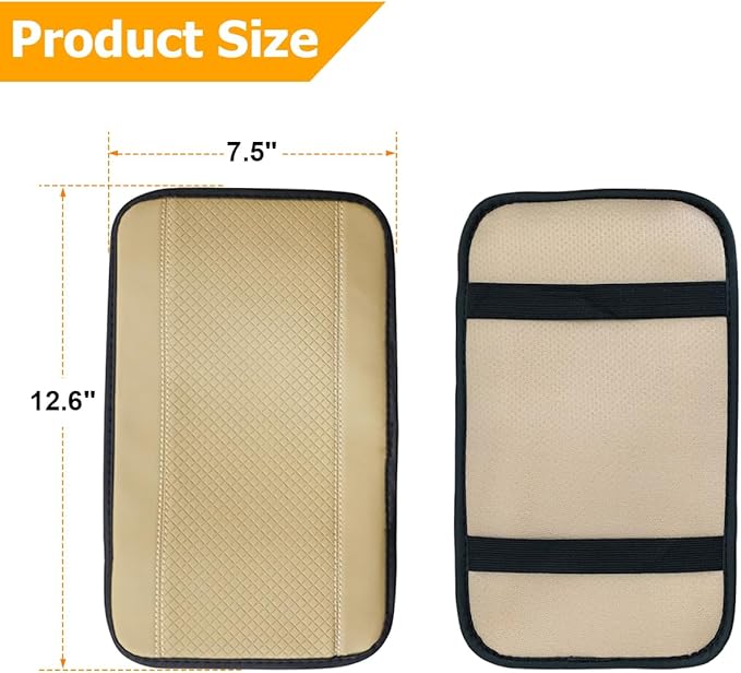 Armrest Pad for Car, PU Leather Auto Center Console Cushion Mat, Four Seasons Automotive Armrest Seat Box Cover, Universal Vehicle Interior Accessories for SUV, Truck, Van (Beige)