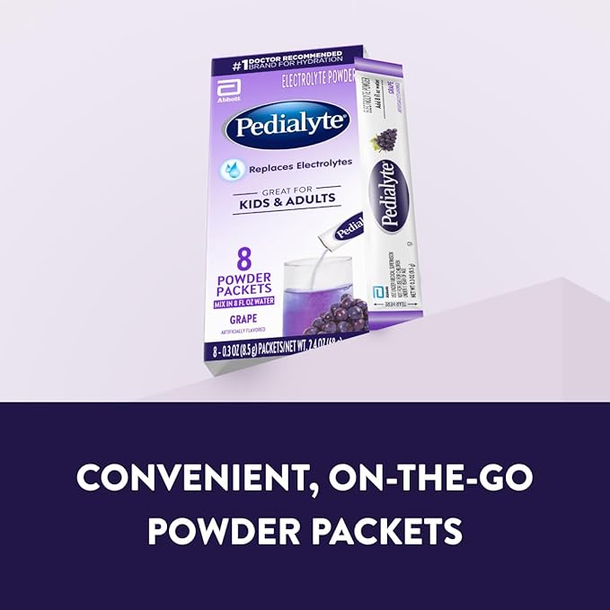 Pedialyte Electrolyte Powder, Hydration Drink for Kids & Adults, Grape, 100 Powder Packets
