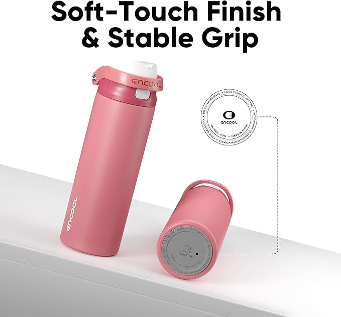 ENCOOL Leakproof Insulated Water Bottle with Straw Dual-Sip Water Bottle Bag-Safe Design for Work, Commute & Gym – Keeps Drinks Cold All Day, 32 oz, Vermilion