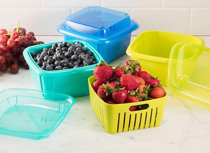 Hutzler 3-in-1 Berry Keeper Colander and Container, Keeps Berries Fresh Longer, 2 Pints, Green