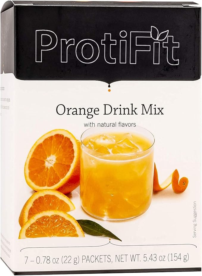 ProtiFit - High Protein Fruit Flavored Powder Drink Mix, 15g Protein, Low Calorie, Sugar Free, Ideal Protein Compatible, 7 Servings Per Box (Orange)