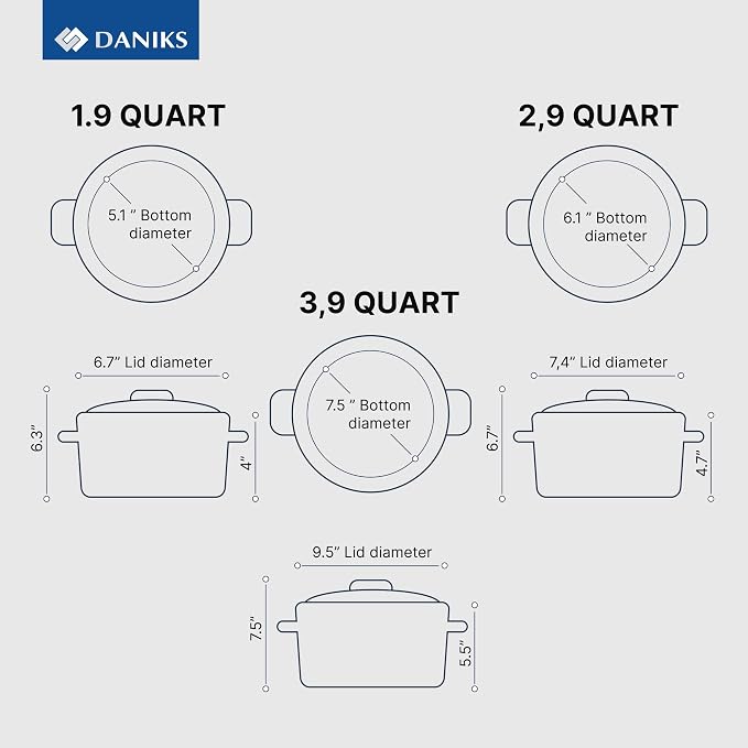 Daniks Classic 11-Piece Stainless Steel Cookware Set with Glass Lids, Includes Saucepan and Frying Pan with Lid, Tri-Ply Bases for Even Heating, Induction Compatible, Dishwasher Safe