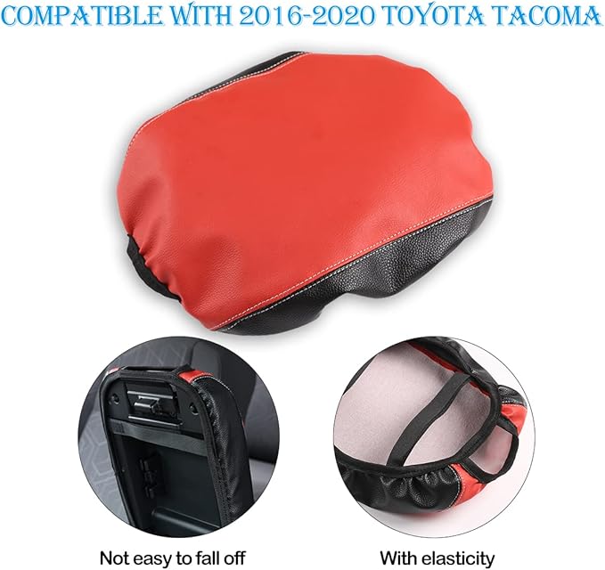CHEAYAR Leather Car Auto Center Console Armrest Cushion for Toyota Tacoma Accessories 2016-2018 2019 2020 American Flag (Red and Black-Leather)